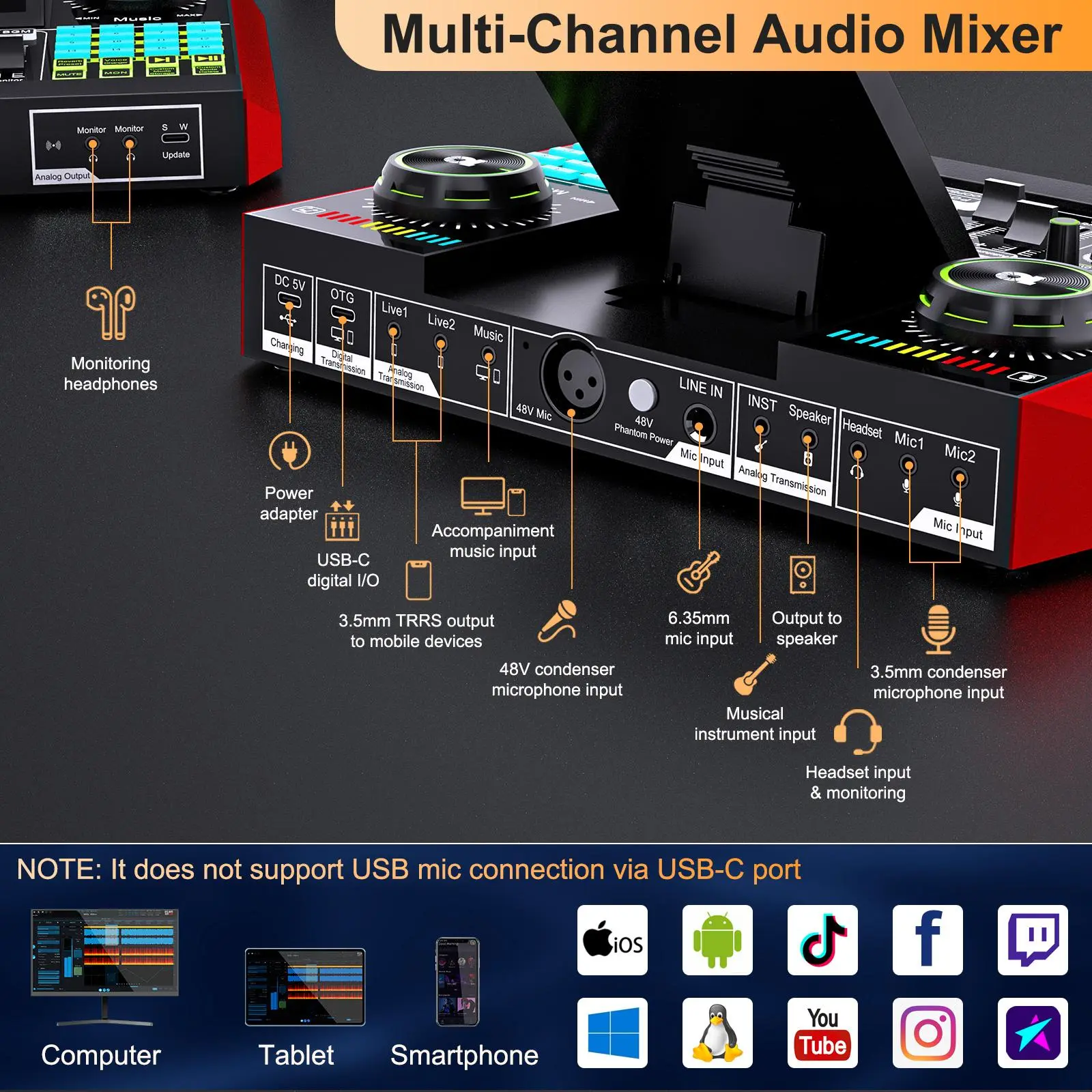 Tenlamp G10-PK PRO Mixer Sound Card Kit, Custom Sound Effects