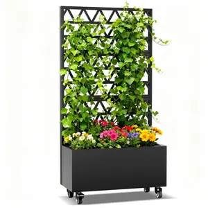 Metal Planter Box with Trellis Raised Garden Bed - 72.05"x35.83"x16.14", Trellis Privacy Screen for Climbing Plants, Vegetables, Vines(Assembly Required)