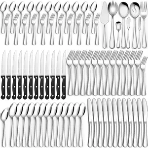 80 Pieces Silverware Set with Serving Utensils Set, Stainless Steel Flatware Set for 12 with Steak Knives, Heavy Duty Cutlery Set, Kitchen Utensil Sets for Home Restaurant, Dishwasher Safe