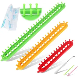 3 pcs Rectangle Knitting Looms Kit Sparse Pegs Loom Knitter Different Sizes Colorful Plastic Weaving Looms Set DIY Yarn Weaving Kits with a Crochet Hook and Needle (Color is Random)