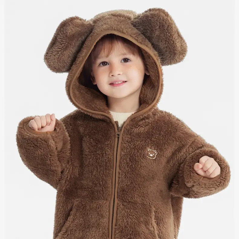 CICIIBEAR Toddler Polyester Fleece Jacket - Hooded with Animal Ears, Plain, Warm, Long Sleeve, Fitted, Zip-Closure, Machine Washable for Boys & Girls