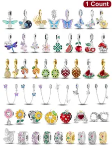Mother's Day Gift Silver Color Flower Butterfly Bee Fruit Food Bead Pendant, DIY Jewelry Making Supplies for Women Girls, Mother's Day Valentine's Gift, Cute Butterfly Charm, Beads Charms Accessories, Charm Accessory