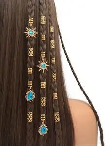 29pcs Luxury Alloy Filigree Inlaid Rhinestone Hair Jewelry Accessories, DIY Hair Beads Braiding Hair Clips Decorative Decoration