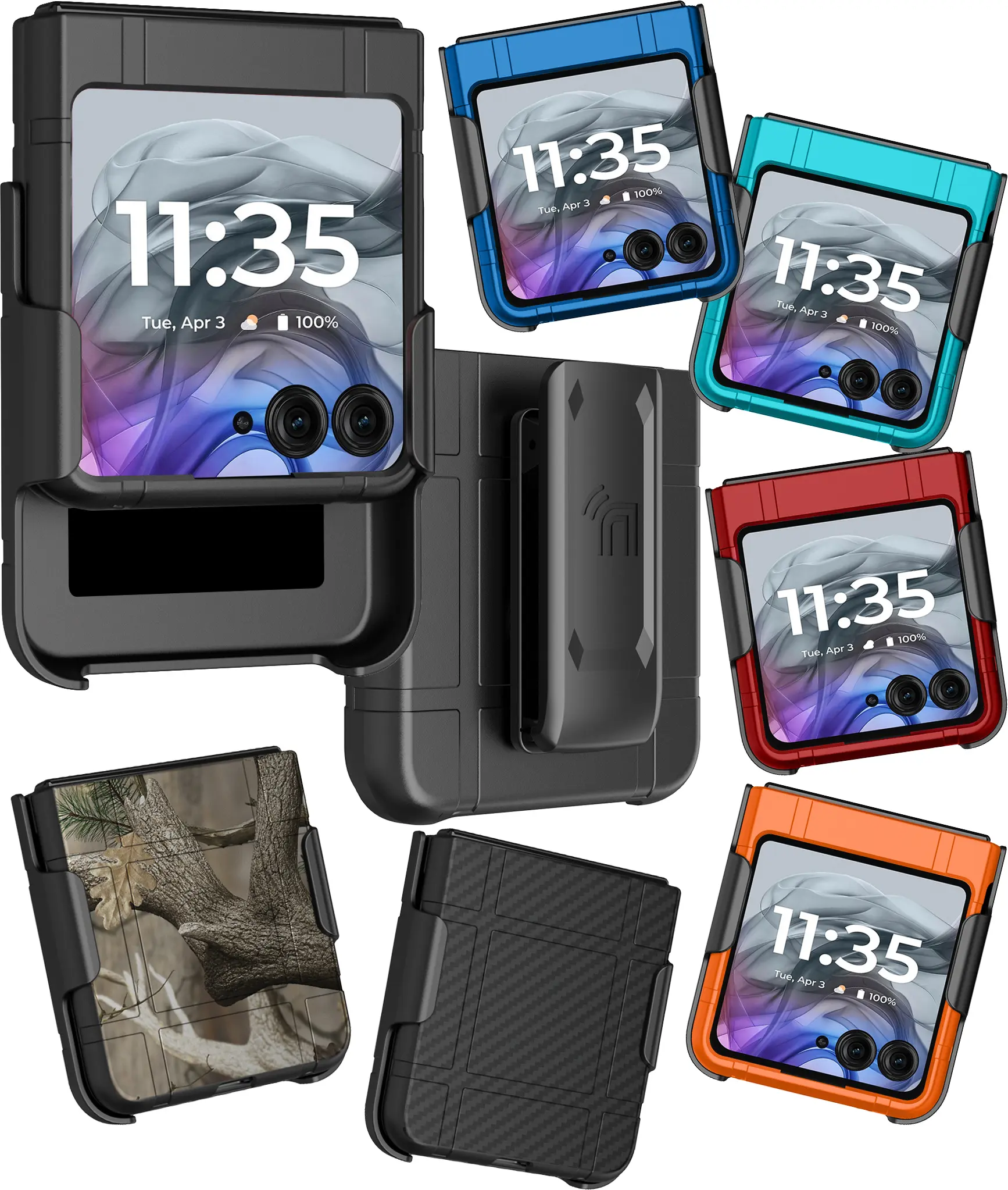 Case with Clip for Motorola RAZR (2026/2025/2024) Flip Phone, Nakedcellphone Textured Slim Hard Shell Cover and [Rotating/Ratchet] Belt Hip Holster Holder Combo for Moto RAZR 50/60/70