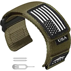 *WBA-XLL Rugged Tactical Nylon Watch Band for Garmin Instinct 3 45mm/ Instinct 2 Solar, Sport Strap with Stars-Stripes Flag for Instinct E 45mm/ Tactical/Tide/Esports