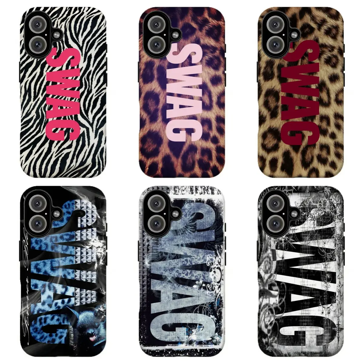 FL-Y2K  Leopard Brown Print   SWAG Phone Case,Edgy Blue Leopard & Black Gothic Design Protective Cover For iPhone 11 12 13 14 15 16 Pro Max 17 for Samsung S26 S25 S24 S23 S22 S21 Case,Gift for her/him