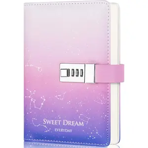 Diary with Lock for Women Lockable  Girls Journal with Gifts Box,224 Pages Thick Locked Diary,Contrast Color Design Locking Notebook,5.9 x 7.9 Inch, Constellation