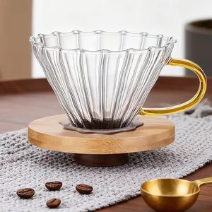 Cone Glass Clear Pour over Coffee Dripper Filter, Bamboo Stand & Handle Design, Bamboo Base, 1-2 Cup Capacity, Ideal for Home, Office & Kitchen Use