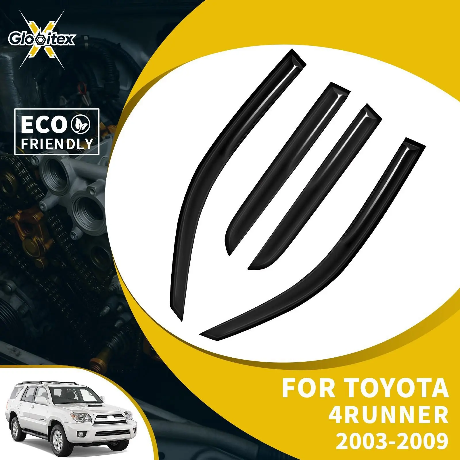 Tape-On Outside Window Visors for Toyota 4Runner 4-Door 2003-2009, 4PCS JDM Mugen Style Mount, Rain Guards, Vent Wind Deflectors, Sun Visor Extender for Car, Car Sun Protection