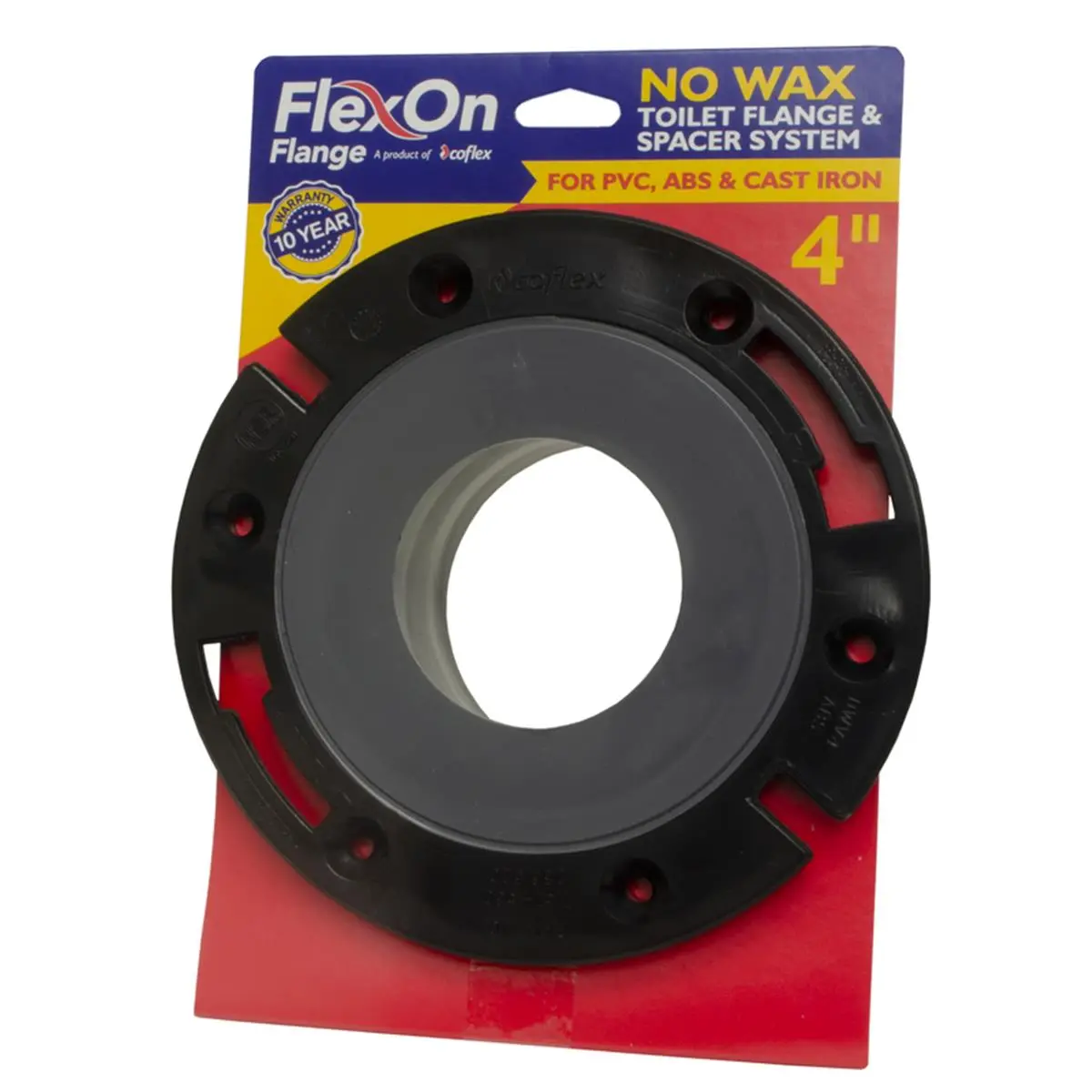 212 MAIN Flexon Flange 4011431 - 4 in Wax-Free Plastic Toilet Flange & Spacer System, Plastic Construction Bathroom Fixture Accessory Parts