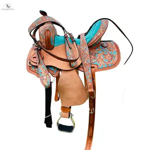 Resistance Youth Western Horse Barrel Saddle for Horse Riding with Floral Tooled Includes Free Tack set for 10" 12" 13" Saddles hand  made  saddle