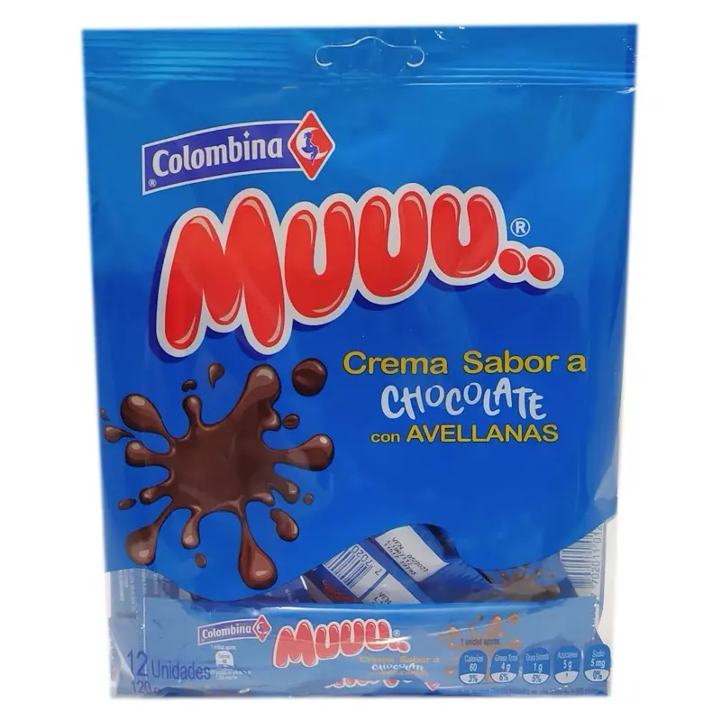 Colombina Muu Chocolate and Hazelnut Flavored Cream Bag of 12 Units - Snack Bonbon