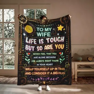 To My Wife Steampunk Celestial Pattern Blanket, 1 Count Soft Warm Flannel Throw Blanket, Cozy Nap Blanket for Wife Gift