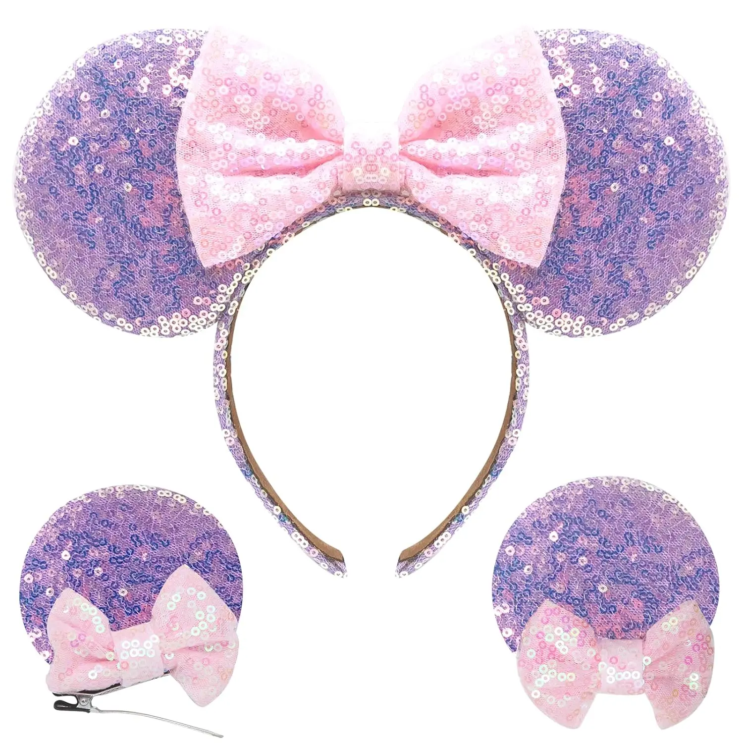 Mouse Ears Bow Headbands Mice Sequin Ears Headbands for Women Adult, Mouse Ears Clip for Glitter Party