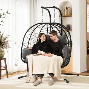 【Valentine's Day gift】Egg Swing Chair with UV Resistant Removable & Washable Cushions, Outdoor Indoor Wicker Rattan Egg Hanging Chair with Stand-350lbs Capacity, Perfect for Bedroom, Balcony, Garden, Poolside