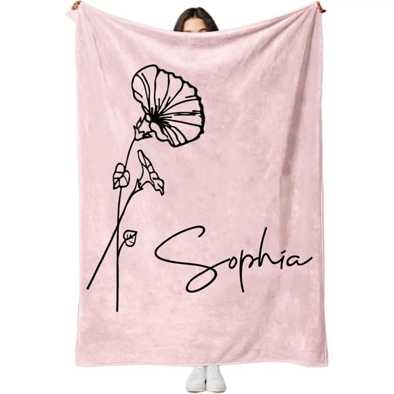 Customized Soft Floral Blanket - Handmade Throw with Custom Name, Birth Month Flowers, Other Patterns - Mom/Grandmas Gift for Mother's Day - Cozy Women's Bedding Linen