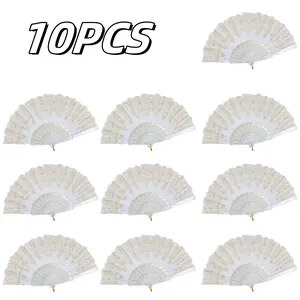 10PCS Spanish Folding Retro Pattern Hand Fan for Women, Handheld Chinese Folding Fan Hand Fan for Party Dancing Wedding and Home Decoration (White)