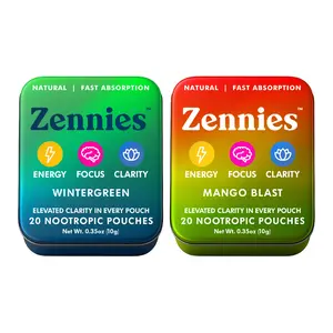 Frost & Fruit Set - Zennies by Parrox - Caffeine Nootropic Pouches (Wintergreen & Mango Blast Flavor) - No Nicotine, No Sugar, & All Natural - Fast Absorption for Energy, Focus, & Clarity - (Pack of 2)