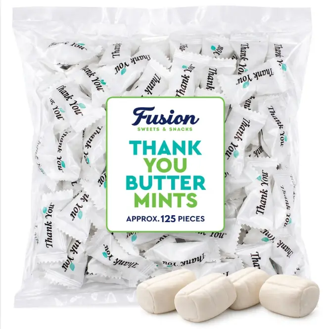 Thank You Butter Mints Individually Wrapped - 125 Count, After Dinner Mints, Soft Pillow Mints, Bulk Wedding Mints for Reception, Baby Shower & Funeral Favors for Guests Thank You Mint