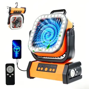 Upgraded Rechargeable Camping Fan — 30,000mAh High-Capacity Battery, Built-in LED Light, 270° Rotatable, with 360° Hanging Hook — Portable Outdoor Camping Fan