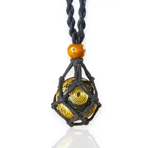 EMF Shielding Necklace - Adjustable 100% Orgonite Sphere with Boho-Style Braided Cord, Gold Accents & Unique Charm, Casual Male Accessory crystal