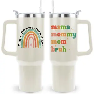 Gifts for Mom Mama Mommy Mom Bruh 40 oz Tumbler with Handle Coffee Mug Drinking Cup Mothers Day Birthday Christmas Gifts from Daughter Son