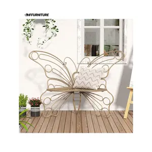 New 2024  HLR 50 Inches Outdoor Metal Frame Courtyard Chair Garden With Butterfly Inspired Pattern Front Porch Bench For Outdoors Deck Lawn Balcony Backyard Furniture Decoration