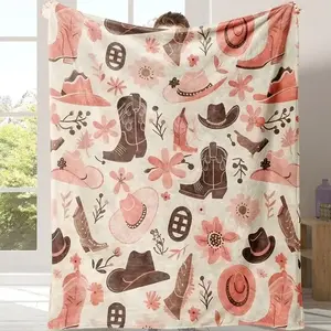 Cowboy-style flannel blanket, a soft and warm rectangular blanket, suitable for home offices, travel, camping activities, and as a cozy sleeping mat.