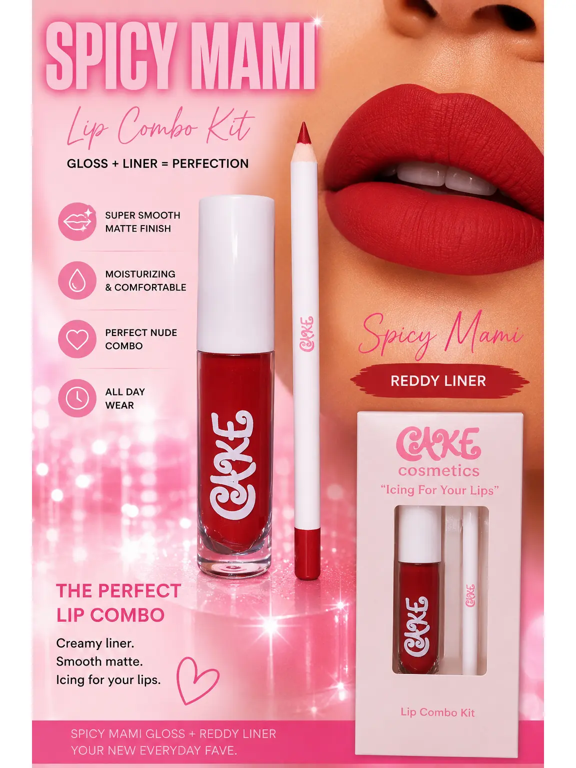 SPICY MAMI Lip Kit — red lipstick matte lips lipgloss beauty makeup Velvet Long-lasting Matte Hydrating