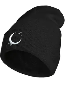 Cute Moon & Star Embroidery Beanie Hat, Casual Soft Comfortable Knit Hat for Fall & Winter, Fashion Accessories for Both Men & Women, Knitted Winter Hat, Beanies, Embroidered Hat