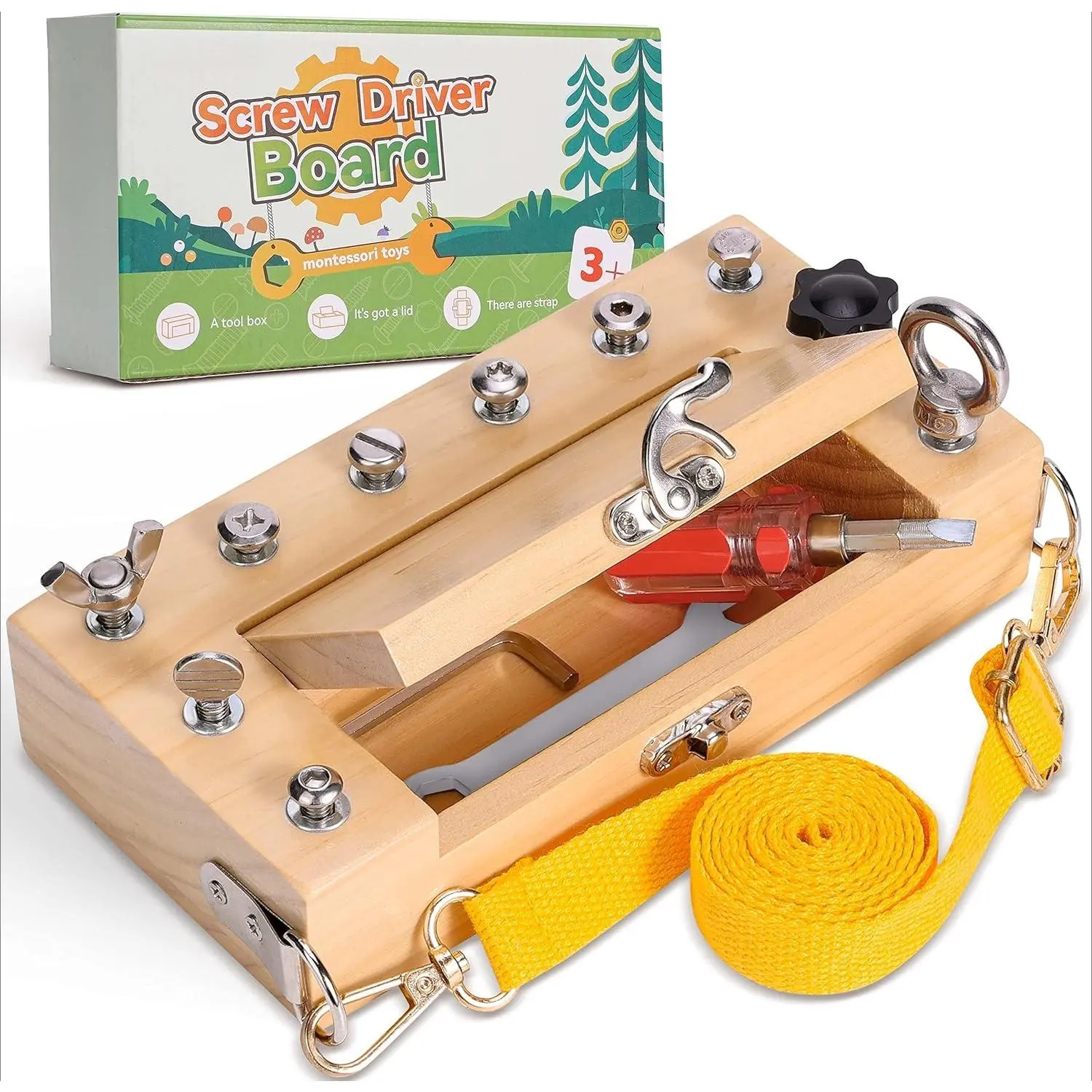 X-ITC07   Montessori Screwdriver Board Set - Portable Kids Screwdriver Toy Set with Carry Strap & Storage Box, Nut/Bolt Montessori Learning Tools for Toddlers 3 4 5 Years