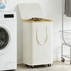 60L/100L Large Capacity Laundry Basket, Foldable Rectangular Dirty Clothes Hamper with Wheels, Detachable Liner, Smooth Rotating Wheels, Wheeled Laundry Basket