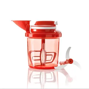 Super Sonic Chopper - Red Food Processor with 5¾-Cup Base, Curved Blade Insert, Manual Stirring Mechanism, Funnel for Measuring, and Adapter Cover