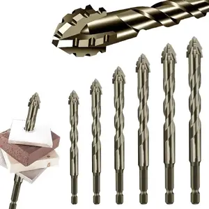 6 Piece Masonry Drill Bit Set with Industrial Grade Hard Alloy Bits, Cross Four-Blade Tooth Design, Ideal for Drilling Tiles Ceramic Glass Marble Concrete Stainless Steel