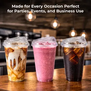FRESHWARE Transparent Heavy-Duty Plastic Disposable Cups with Strawless Sip Lids (100 Pack) - Eco-Friendly Cold Drink Cups for Iced Coffee, Party Supplies, Business Disposable Tableware