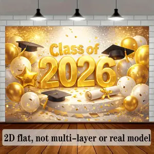Class of 2026 Black Graduation Backdrop Gold Text Party Backdrop Cap Scroll Background Cloth Grad Tapestry Wall Hanging Photography Background Polyester Fiber Ceremony Party Event Photo Booth Studio Decor Studio Prop Wall
