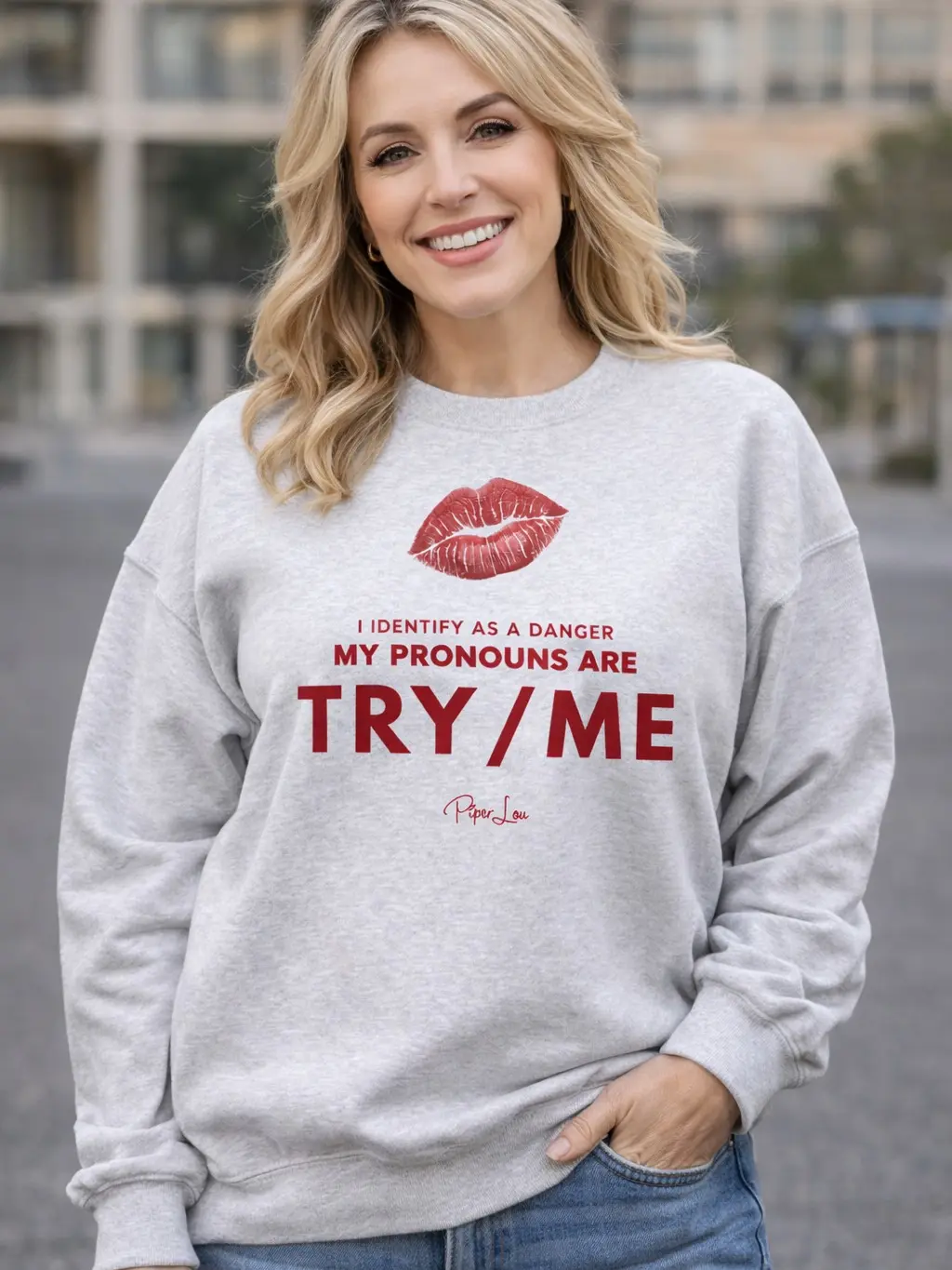 Women's Soft Long Sleeve Round Neck Pullover Athletic Graphic Crewneck Sweatshirt - "My Pronouns Are Try Me" Print, Polyester-Spandex Yarn Fabric
