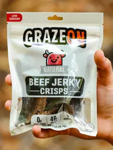 GrazeOn Natural Beef Jerky Crisps- High Protein, No Sugar, Crunchy Air-Dried Meat Snack, All-Natural - 2.0 oz