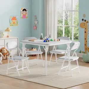 Gaomon 5-Piece Foldable Kids Table and Chairs Set, Indoor Furniture Set for Dining Room, Daycare, Grey