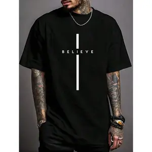 Believe Cross God Jesus Easter Christian Religious Men Women Print T-Shirt Casual Crew Neck Short Sl Vintage Shirts Graphic Tees Men Camisas Para Hombre Funny Shirts Printed & Shipped In USA Men Tops For Summer 90s graphic tees