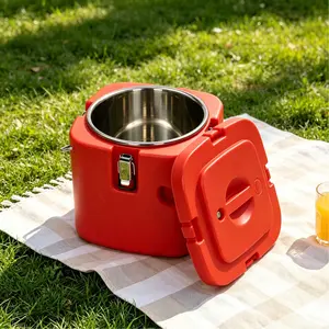 CNCEST 2.5 Gallon Insulated Soup Container, 304 Stainless Steel Hot Food Carrier with Handle 6 Hours Hot/Cold Thermos for Parties, Camping, Picnics & Catering Self Heating Lunchbox