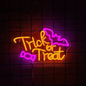 Trick OR Treat Neon Sign Halloween LED Neon Light  Halloween Party Decor Bats Light Up Sign for Home Bar Salon Window Porch Front Door Decorations