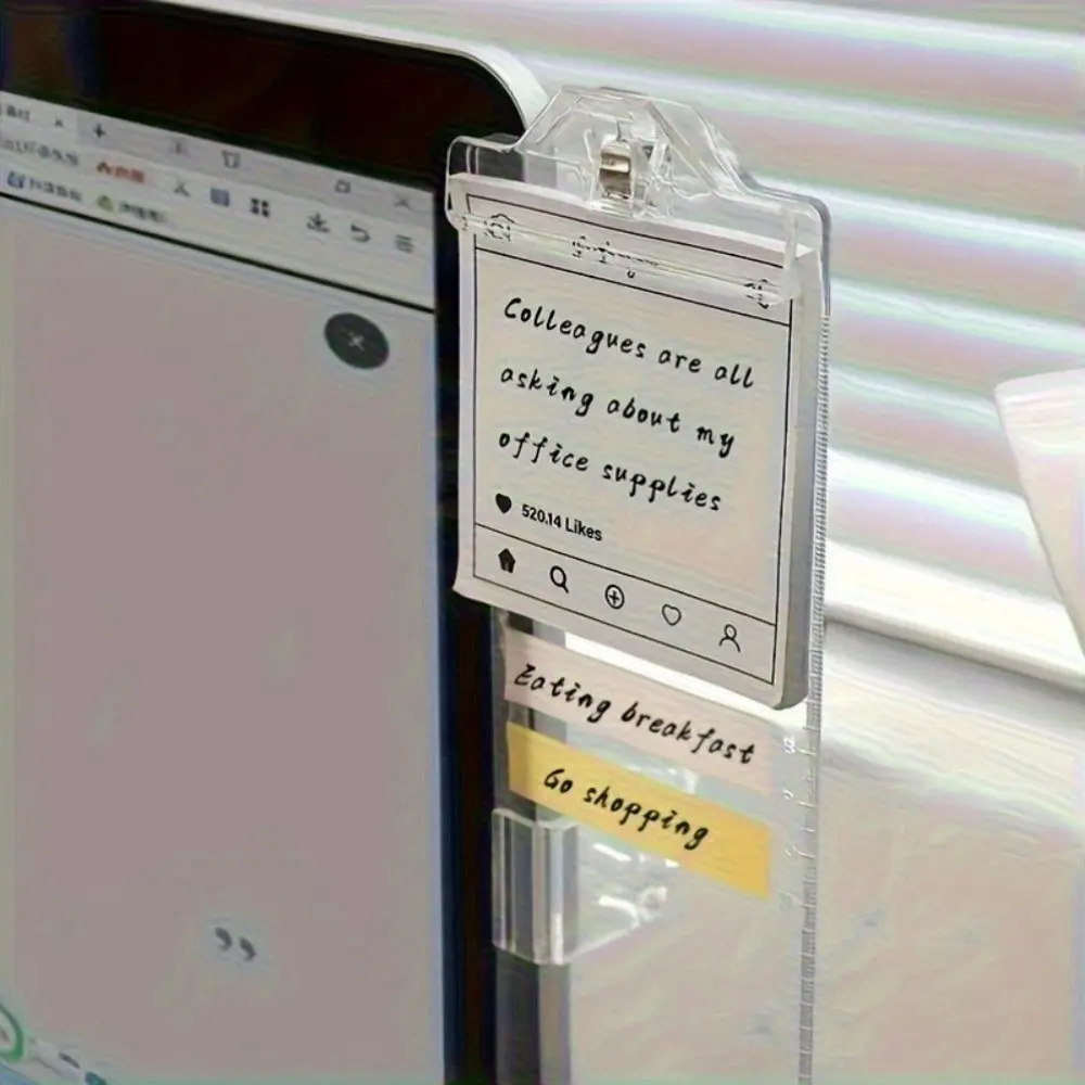 A clear computer screen information board with side clips, made of white PE material, Office Organizer Office Supplies