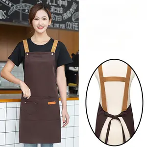 Customized Embroidery Print Logo Signature Waterproof Kitchen Aprons Home Chef Baking Clothes With Pockets Adult Bib Waist Bag