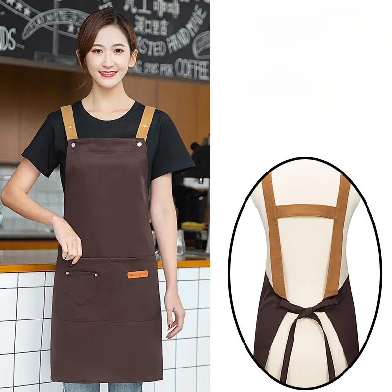 Customized Embroidery Print Logo Signature Waterproof Pocketed Kitchen Cooking Aprons - Adult Chef Bib-Waist Pocket Aprons for Home Cooks, Home Care Supplies for Baking, Pocketed Aprons