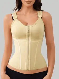 1 Count Women's Adjustable Hook & Eye Closure Zipper High Compression Shapewear Tops With Bra, Solid Color Waist Trainer, Fajas, Tummy Control Girdle Shaper Corset, Shapewear Belt, Colombian Shapewear, Suitable For Daily Wear Or Party