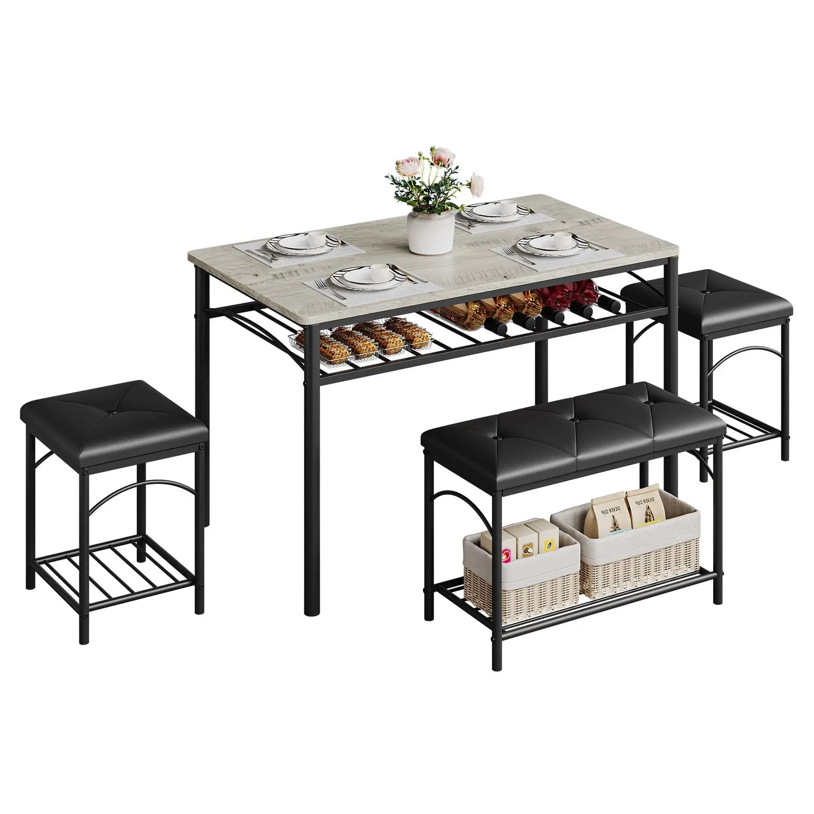 Gaomon 4-Seat Sturdy Space-Saver Dining Table Set - Kitchen Table with Upholstered Banquette and 2 Chairs, Ideal for Compact Living Spaces, Family Meals, Entertaining Guests