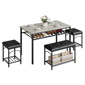 Gaomon 4-Seat Space-Saver Dining Table Set - Kitchen Table with Upholstered Banquette and 2 Chairs, Ideal for Compact Living Spaces and Apartments, Two Chairs