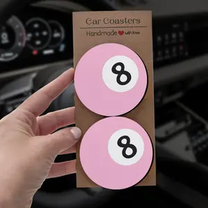 2/4pcs Pink Billiard Pattern Car Coasters-Durable and Stylish Car Interior Decoration-Beautifully Packaged, Easy to Clean, Christmas and Birthday Gift Suitable for Both Men and Women