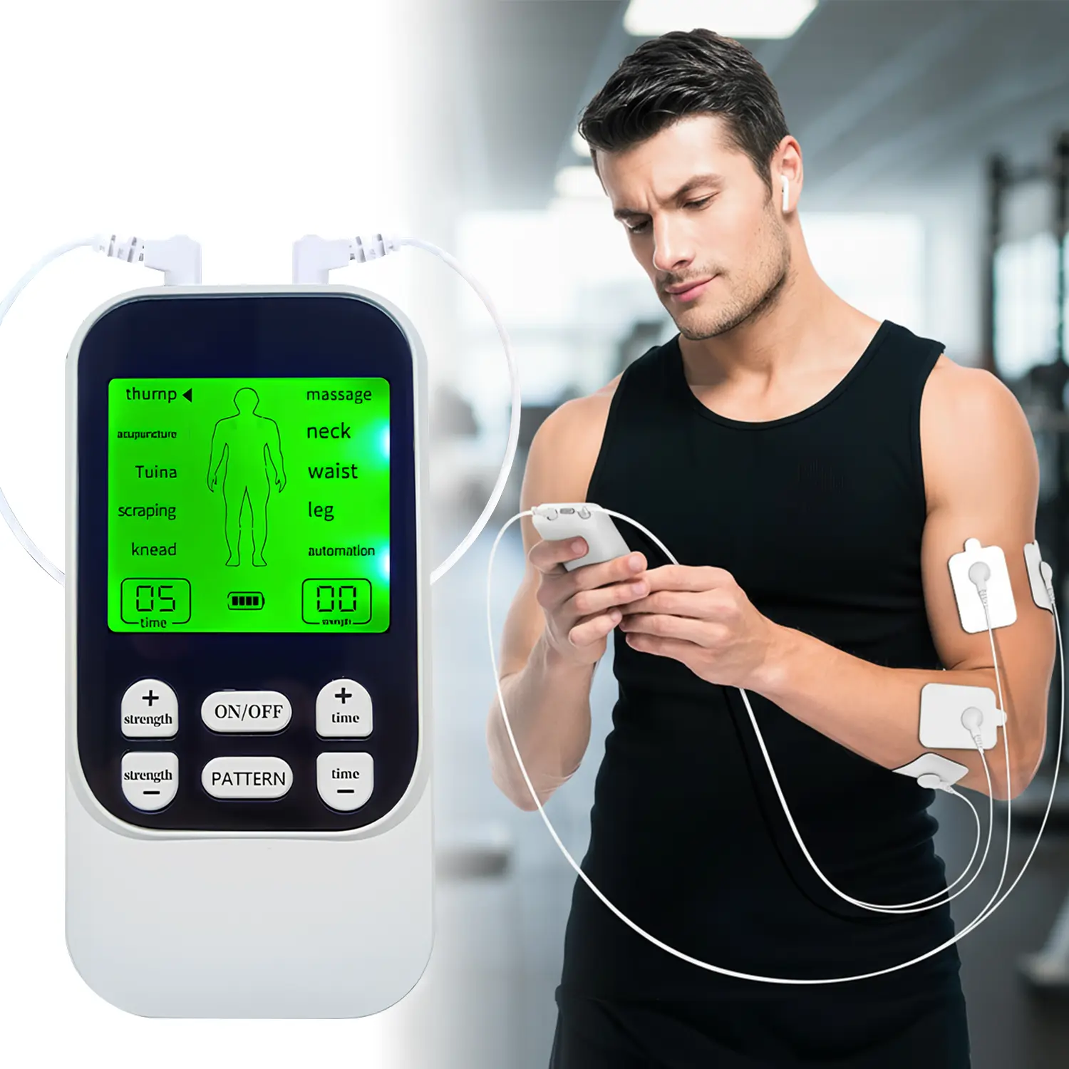 Rechargeable TENS Unit Muscle Stimulator Massage Device for Pain Relief, 10 Modes, 30 Intensity Levels, 4 Electrode Pads, Single Item